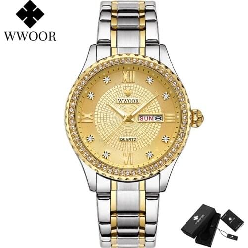 WWOOR 2021 Men Watches Top Brand Luxury Gold Watch For Men Fashion Diamond Waterproof Date Quartz Clock Male Relogio Masculino