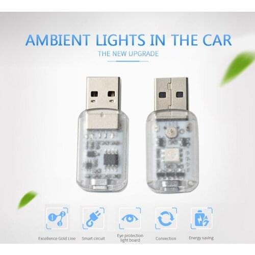 Auto Interior Decorative Light 7Colors RGB Ambient Atmosphere Light Car Interior Atmosphere Light USB Mini LED Neon Light