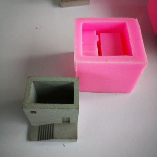 DIY Gypsum Planter Potted Mold Small House Stair Shape Concrete Flowerpot Silicone Mould Handmade Clay Crafts Home Decor