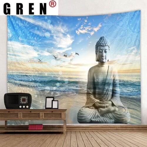 GREN Tapestry Buddha Statue Wall Rugs Wall Hanging Fabric Mural Background Cloth Towel Beach Fabric Blanket Bedroom Home Decor