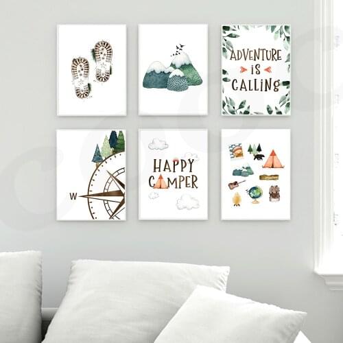 Happy Camper Goods Wall Art Poster Green Plants Nordic Posters and Prints Adventure Is Calling Wall Picture Living Room Decora