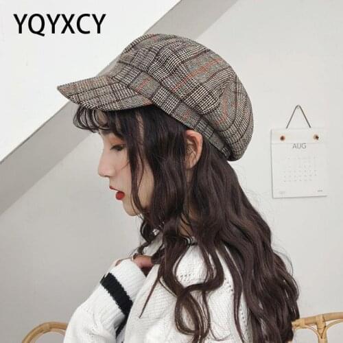 Newsboy Cap Men Women Beret Plaid Octagonal Hats For Women Autumn Winter Casual Painter Beret Toucas Vintage Plaid Flat Cap