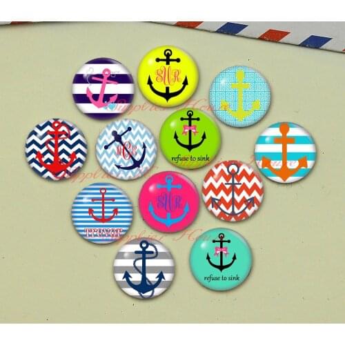 Handmade Round Anchor photo glass Cabochons, Jewelry Finding Cameo Pendant Settings, (F046-585)