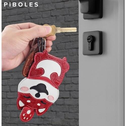 Cute Dog Model Key Wallet Retro Genuine Leather Smart Key Ring Housekeeper Keychain Bag Portable Pull-type Keys Pouch Wristband