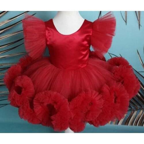 Cute Infant Baby Girls Dresses Puffy Toddler Tutu Infant First Birthday Dresses Size 12m 18m 24M