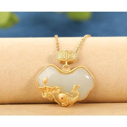 Trendy Sterling 925 Silver Necklace For Women Jewelry Cute Lotus Leaf Fish Lock Pendant Necklace Female Choker Accessories Gift