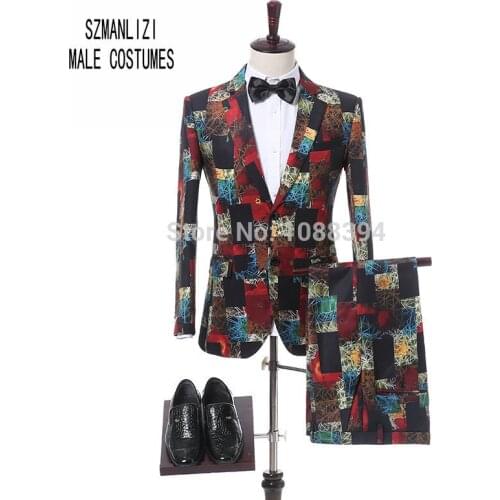 Costume Homme 2020 Formal Prom Groom Men Suits Set Printed Floral Suits For Wedding Tuxedos For Men Slim Fit Terno Blazer
