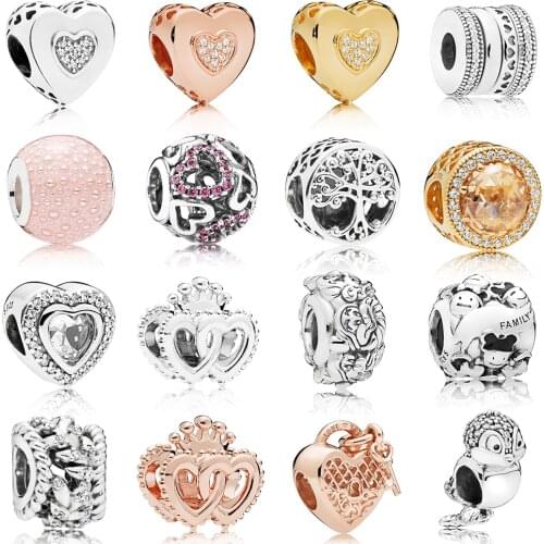 NEW 100% 925 Sterling Silver 1:1 Rose Gold Heart Shaped Tree Owl Charm Fit DIY Original Bracelet Jewelry The Factory Wholesale