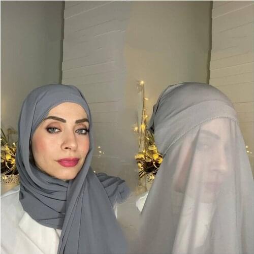 Plain Chiffon Shawl With Jersey Underscarf Cap Islam Inner Scarf Headband Stretch Hijab Cover Headwrap Turbante