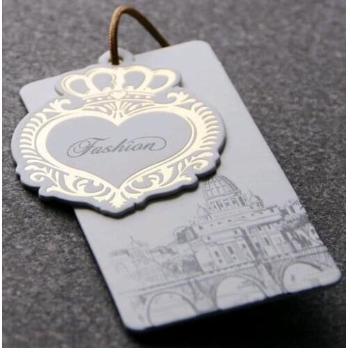 Customized golden/gold/silver stamping/foil sewing luggage tags for garment price hang tags for clothing