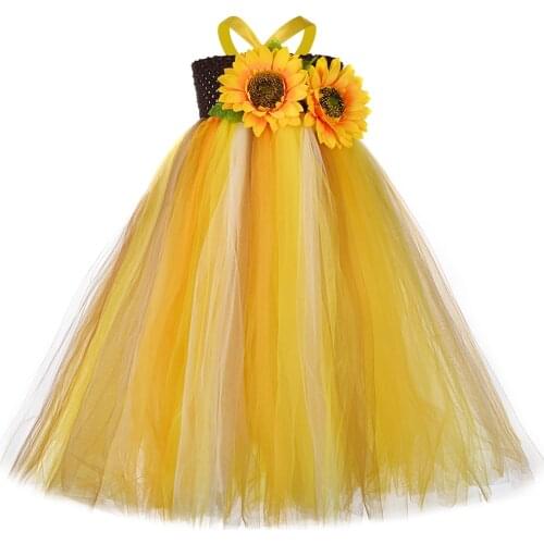 Sunflower Long Dress for Girls Pumpkin Scarecrow Costume for Kids Thanksgiving Halloween Costumes Girl Tutu Dresses Ankle Length