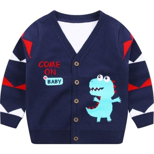 Casual Long Sleeve Coat for Boys V-neck Knit Coats Children Kids Cartoon Crocodile Knitted Jacket Autumn Spring Clothing