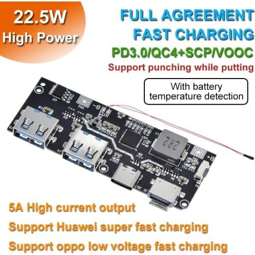 QC4.0 QC3.0 LED Dual USB 5V 4.5A 22.5W Micro/Type-C USB Mobile Power Bank 18650 Charging Module Temperature / Circuit Protection