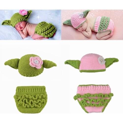 2Pcs/Set Newborn Photography Props Infant Lovely Crochet Knit Hat And Diaper Cover Suit Baby Clothes Accessories