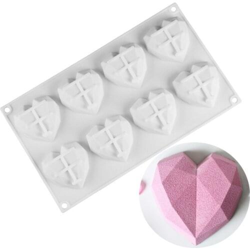 Molde de silicone siliklolve, moldes de silicone de 8 formas de diamante, amor, de coração para esponja, bolos, mousse, chocolat