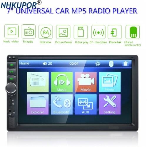 7" 2 Din Universal FM Radio Stereo HD Bluetooth MP3 MP5 TFT Touch Screen USB / TF Input Support Rear Camera Multimedia Player