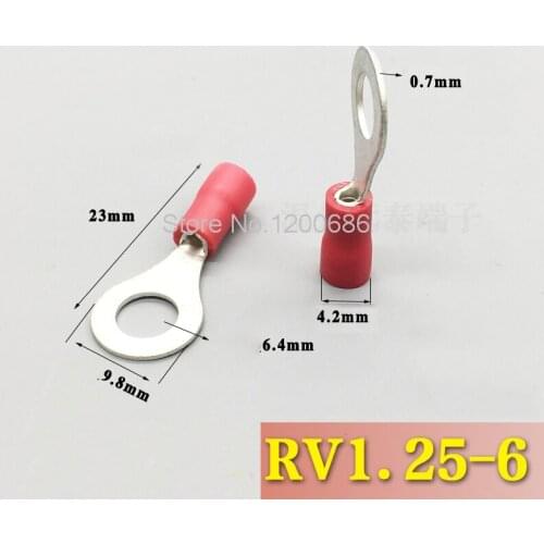 RV1.25-6 national standard copper 0.7 thick fork-shaped cold-pressing terminals thickening 100 installed
