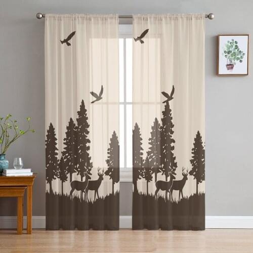 Woods Animal Bird Simple Window Treatment Tulle Modern Sheer Curtains for Kitchen Living Room the Bedroom Curtains Decoration