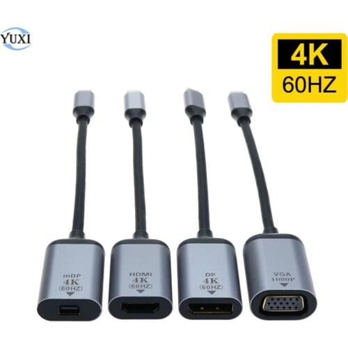YuXi USB Type C to HDMI VGA mini DP Adapter Converter HD USB-C 4K 60Hz Adapter Cable for MacBook Samsung S10 Huawei Mate 30