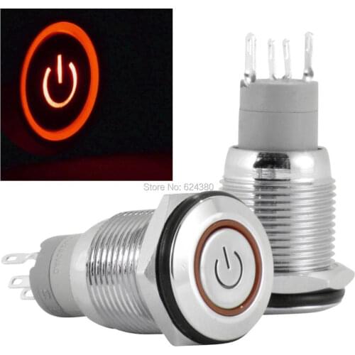 16mm 12V 24V 220V Stainless Steel Latching Push Button Switch (Silver with Blue Power LED)