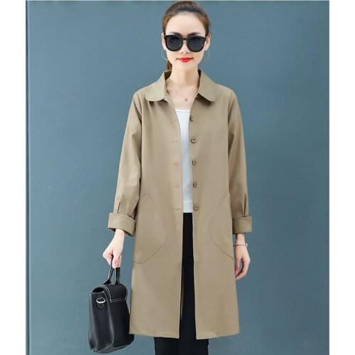 Mid-length windbreaker womens 2019 spring and autumn new long-sleeved loose coat casual wild slim slimming coat A396