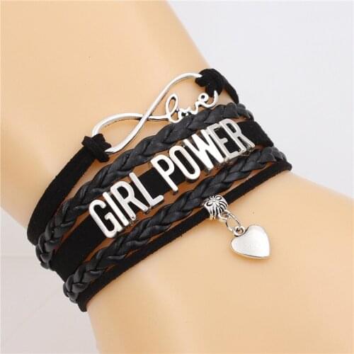 7 Colors Girl Power Letter leather bracelet Women Multi-layer Bracelet Vintage Infinite Bracelet Wholesale