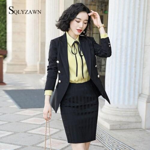 Women OL Style Three Piece Professional Ladies Casual Striped Skirt Suit Trousers Shirt Overalls Uniform Long Sleeved Slim Suit