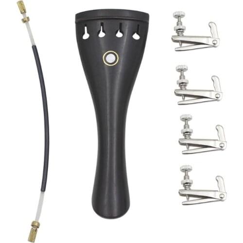 1 Set Violin Tailpiece 3 in 1 Ebony Tailpiece with Rope Fine Tuners Kits for 4/3 4/4 Violin High Quality and Brand New