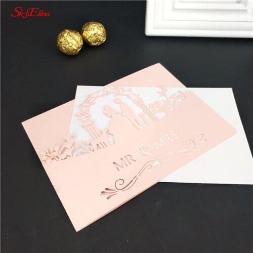 10Pcs Wedding Invitation Romantic Laser Cut Groom Bride Carved Pattern Wedding Card Hollow Out Wedding Banquet Party Supply 5Z
