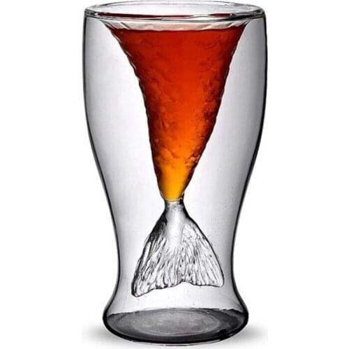 100ml Cute Mermaid Tail Wine Glass Double Wall Cocktail Glass Beer Whisky Cup Glassware Bar Tools