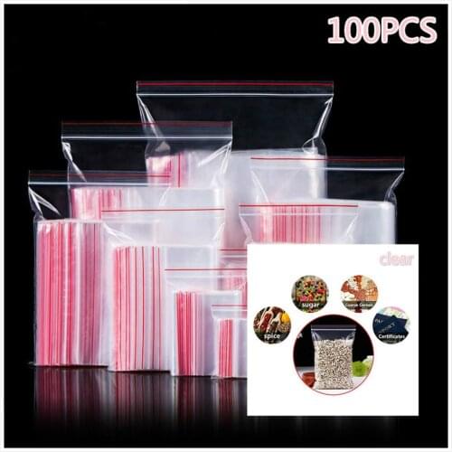 100Pcs/Pack Resealable Plastic Zip Lock Bags Clear Poly Zip lock Bag Food Storage Reclosable Vacuum Fresh Organize Bag
