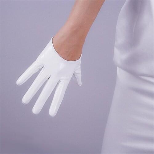 13cm Patent Leather Ultrashort Gloves Emulation Leather Bright Black Bright White Touch Slim Hand Wild Basic Female WPU103