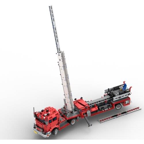 2021 MOC engineering technology building block fire truck aerial ladder car gear engine assembly boy toy birthday gift model DIY