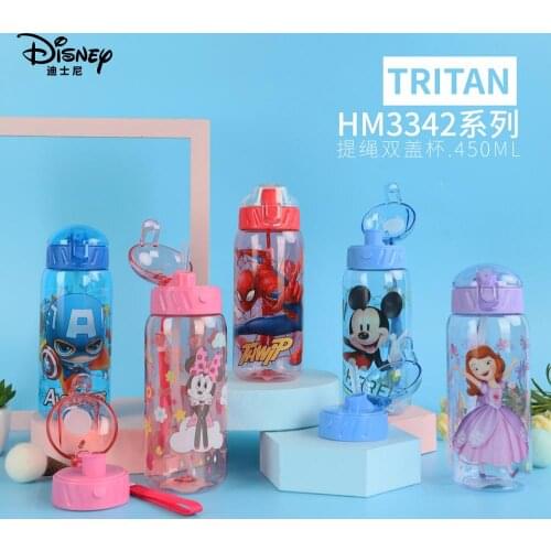 450ml Disney cartoon Mickey mouse Spiderman childrens plastic cup straw cup students drinking water kid bottle leak proof new