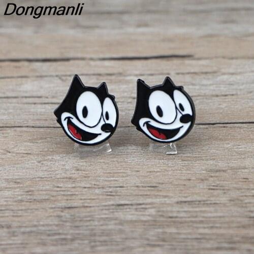 BG319 Dongmanli 1 Pair Cat Stud Earrings For Women Enamel Stainless Steel Pierce Cute Earrings Jewelry Girls Gift