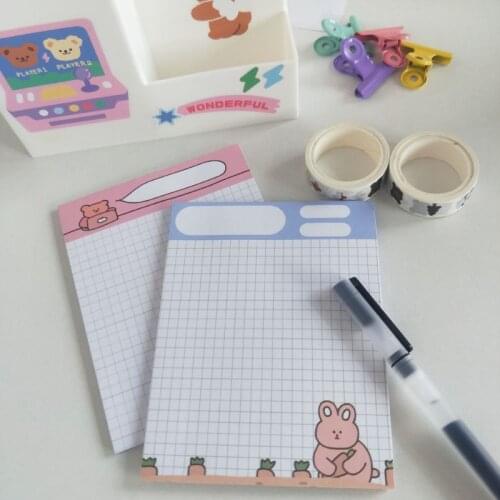 Ins Cartoon Cute Bear Rabbit Memo Pad 30 Sheets Grid Mini Notebook To Do List Creative student Learning notes Kawaii Stationery
