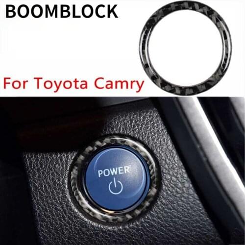 BOOMBLOCK Car Engine Start Stop Button Cover Trim Carbon Fiber Sticker Ignition Key Ring Case Styling For Toyota Camry 2018 2019