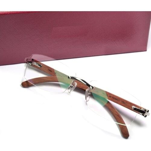 Carter High Quality Original Wood Rimless Eyeglasses Frame for Men Vintage Rectangle Diopter Glasses Flexible Big Head Eyewear