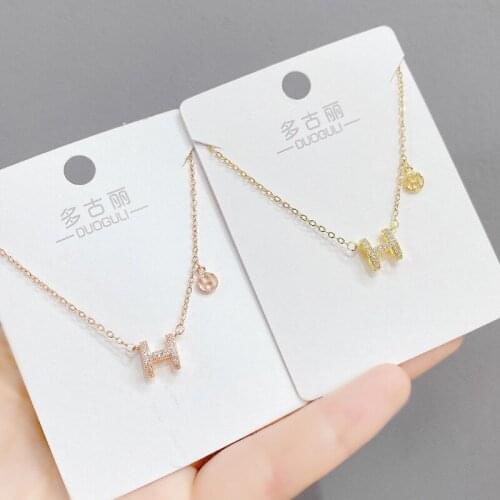 Clavicle Chain New Womens Necklace Light Luxury Micro Inlaid H Letter Necklace Necklace Ins Simple