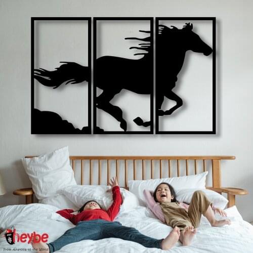 Wooden Wall Art Decoration Galloping Horse Nature Landscape Animal Scandinavian Style Black Color Modern Home Office Living Room Bedroom Kitchen New Quality Gift Ideas Creative Ornament Beautiful Painting Souvenir Cute