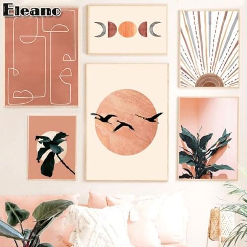 Home Decor Sun Face Moon Plant Orange Nordic Abstract Painting Flower Poster Wall Art Canvas Painting Nordic Bedroom Decoration