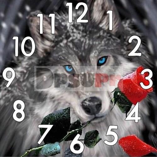 Dpsprue Full Square/Round 5D Diamond Painting Kit With Clock Cross stitch Diamond Embroidery Mosaic Wolf Gift DC221