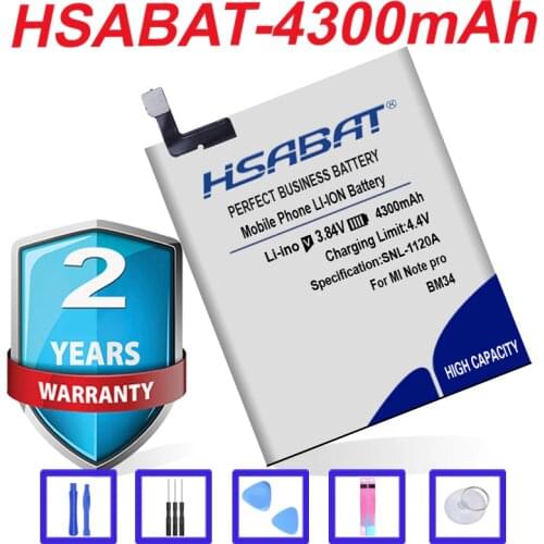 HSABAT 4300mAh BM34 Battery Built-in Li-ion For Xiaomi Mi Note Pro free shipping