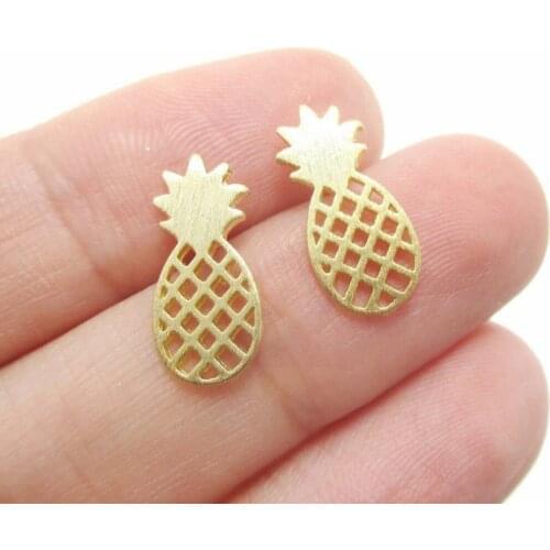 Jisensp Summer Style Brushed Pineapple Stud Earrings Dainty Minimalist Post Earrings for Women Party Everyday Jewelry Gift