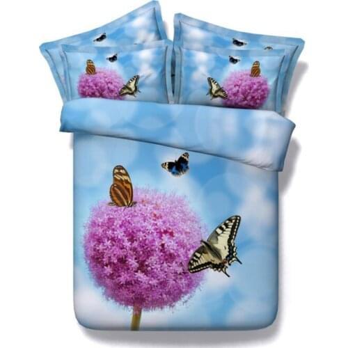 Bedding and comforters set twin size 3D Blue purple butterfly floral duvet cover quilt doona bed sheets queen super king double