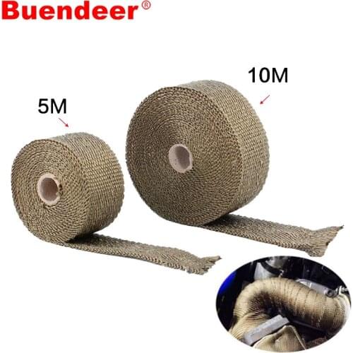 Buendeer Lava Fiber Exhaust Wrap Tape Motorcycle Exhaust Pipe Heat Wrap Tape For Moto Accessories 5M 10M With 4 Fixed Strap