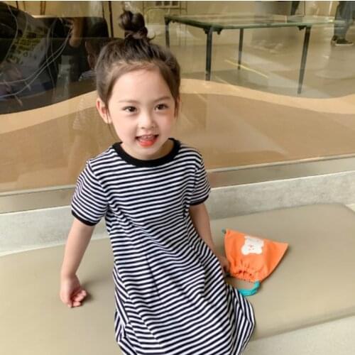 Cultiseed Baby Girls Summer Short Sleeve Striped Loose Casual T-Shirts Dress Clothing Children Kids Vintage Straight Gowns