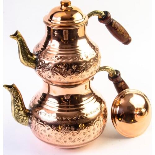 3 LITER COPPER HANDCRAFTED TEAPOT SILVER AND COPPER COLORED HANDLES HANDLED TOP QUALITY FIRST CLASS COPPER TEAPOT TEAINFUSER