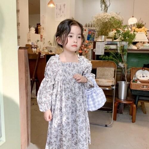 Menoea Girl Dresses for Weddings 2021Kids Clothes Girls Ruched Flower Dress with Long Sleeve Spring Retro Court Style Dress