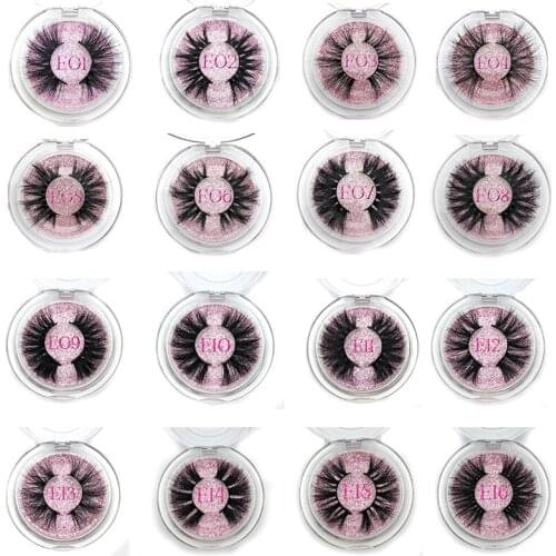 Mikiwi 25mm Mink Eyelashes Wholesale 16 styles round case custom packaging Label Makeup Dramatic Long 25mm 3D Mink Lashes